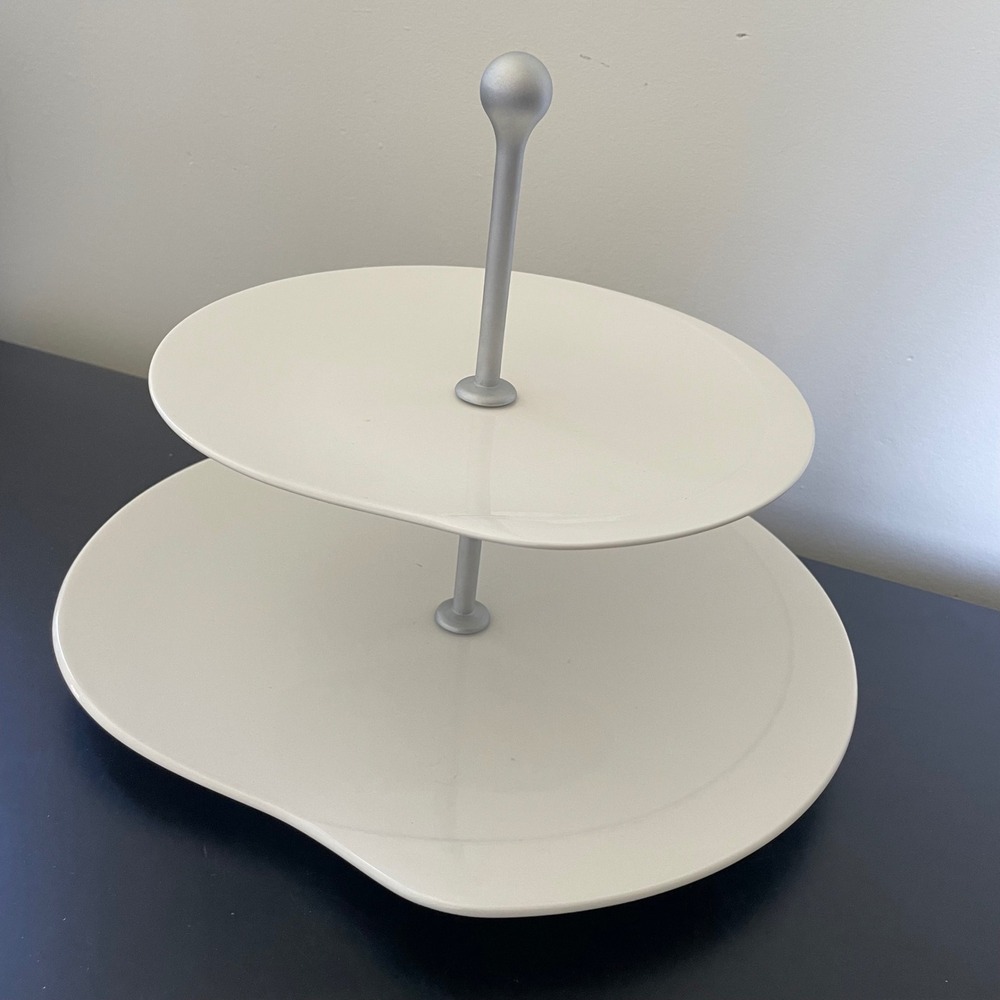 Mikasa Ceramic 2 Tier Cake Stand Snack Tea Dessert Cupcake Party White Silver